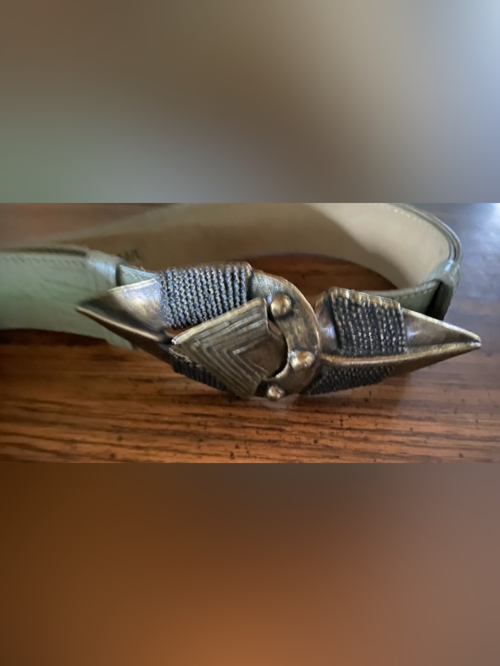 Vintage 80s Omega #690 Sage Green Faux Lizard Sliding Adjustable Arrowhead Belt